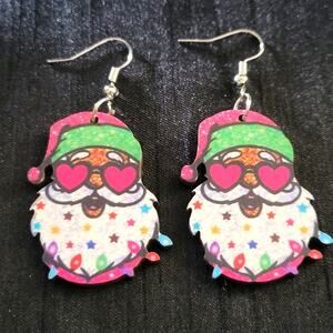 Neon pink & green festive Santa Christmas earrings